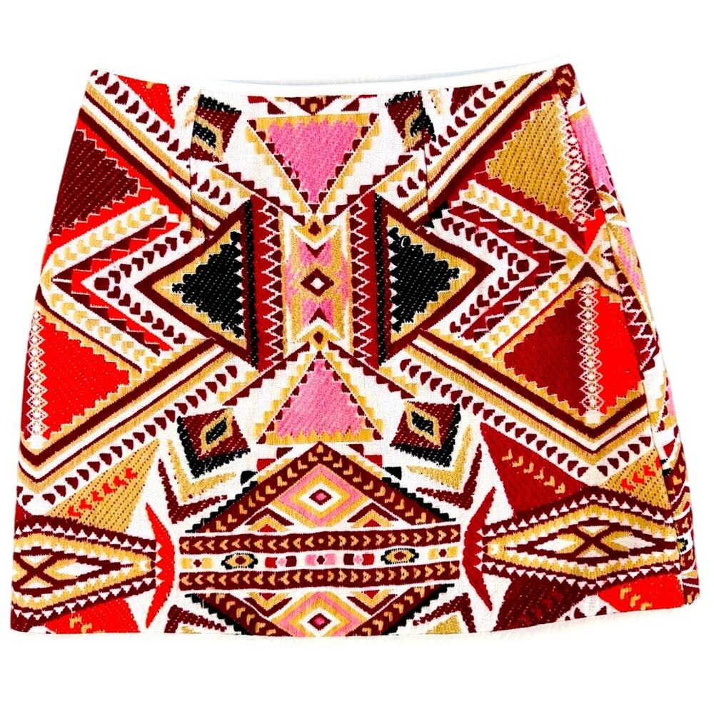Topshop Geometric Mini Skirt - Red, Pink, Black, White